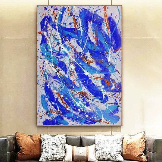 Acrylic Blue 100% Hand Painted Jackson Pollock Art