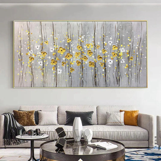 3D Textured Wall Hanging Golden Flowers Painting