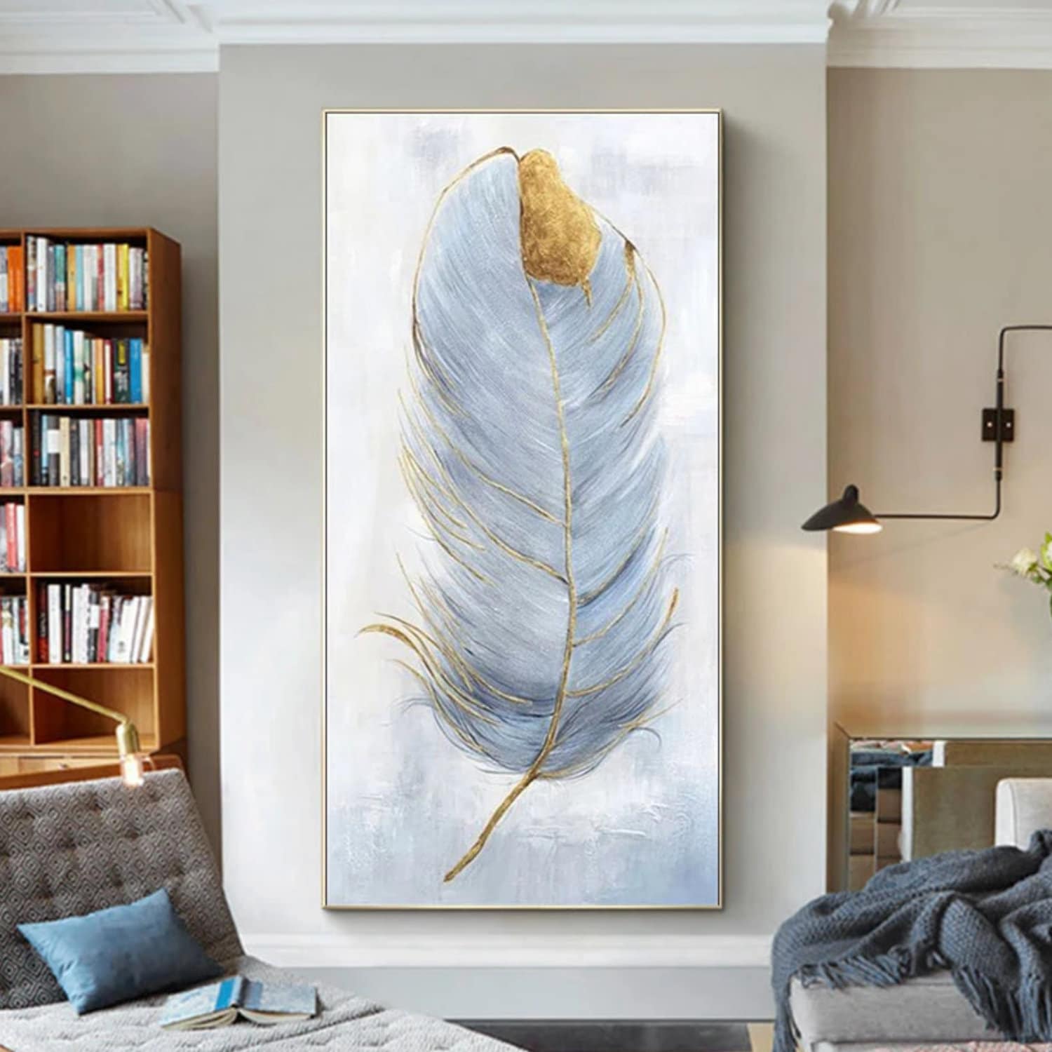 Modern Grey Feather 100% Hand Painted Fine Artwork