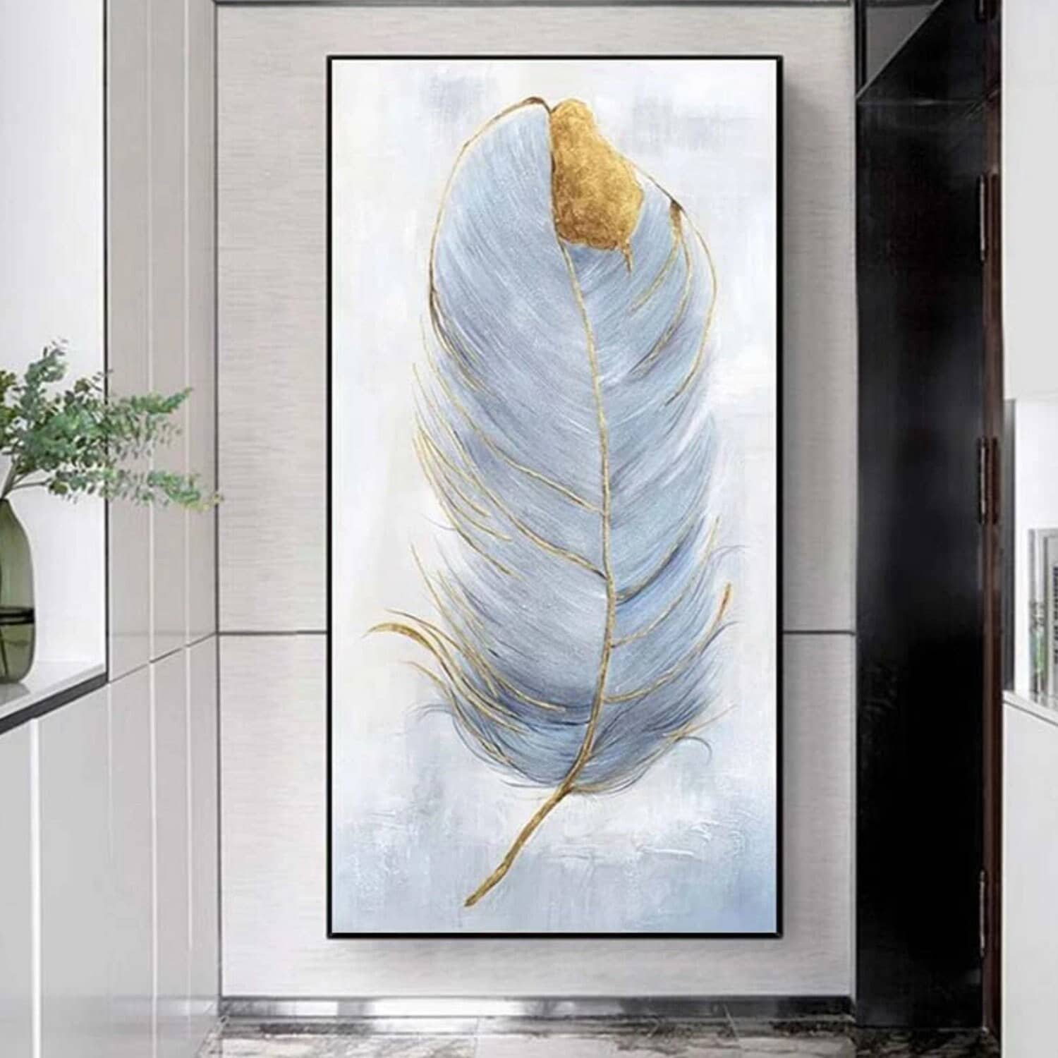 Modern Grey Feather 100% Hand Painted Fine Artwork