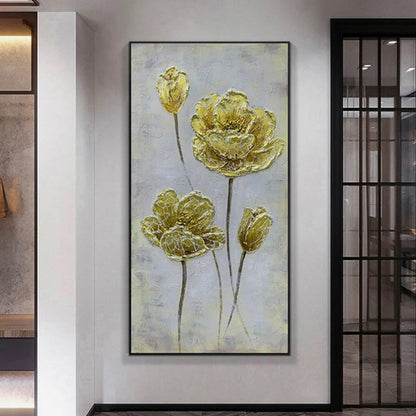 Beautiful Golden Flowers 100% Hand Painted Artwork