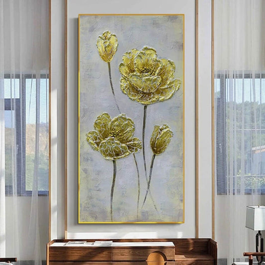 Beautiful Golden Flowers 100% Hand Painted Artwork