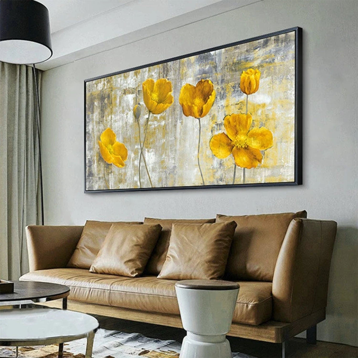 Beautiful Yellow Blooming Poppy Flowers Painting