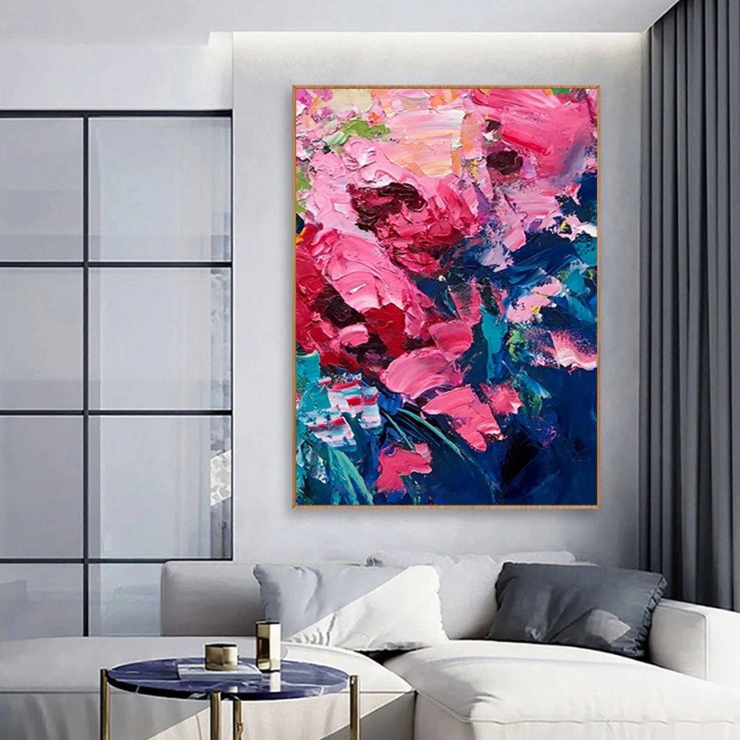 Pink Blue Heavy Textured Acrylic Palette Knife Art