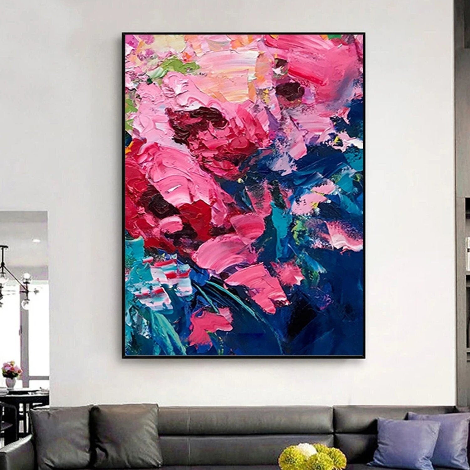 Pink Blue Heavy Textured Acrylic Palette Knife Art