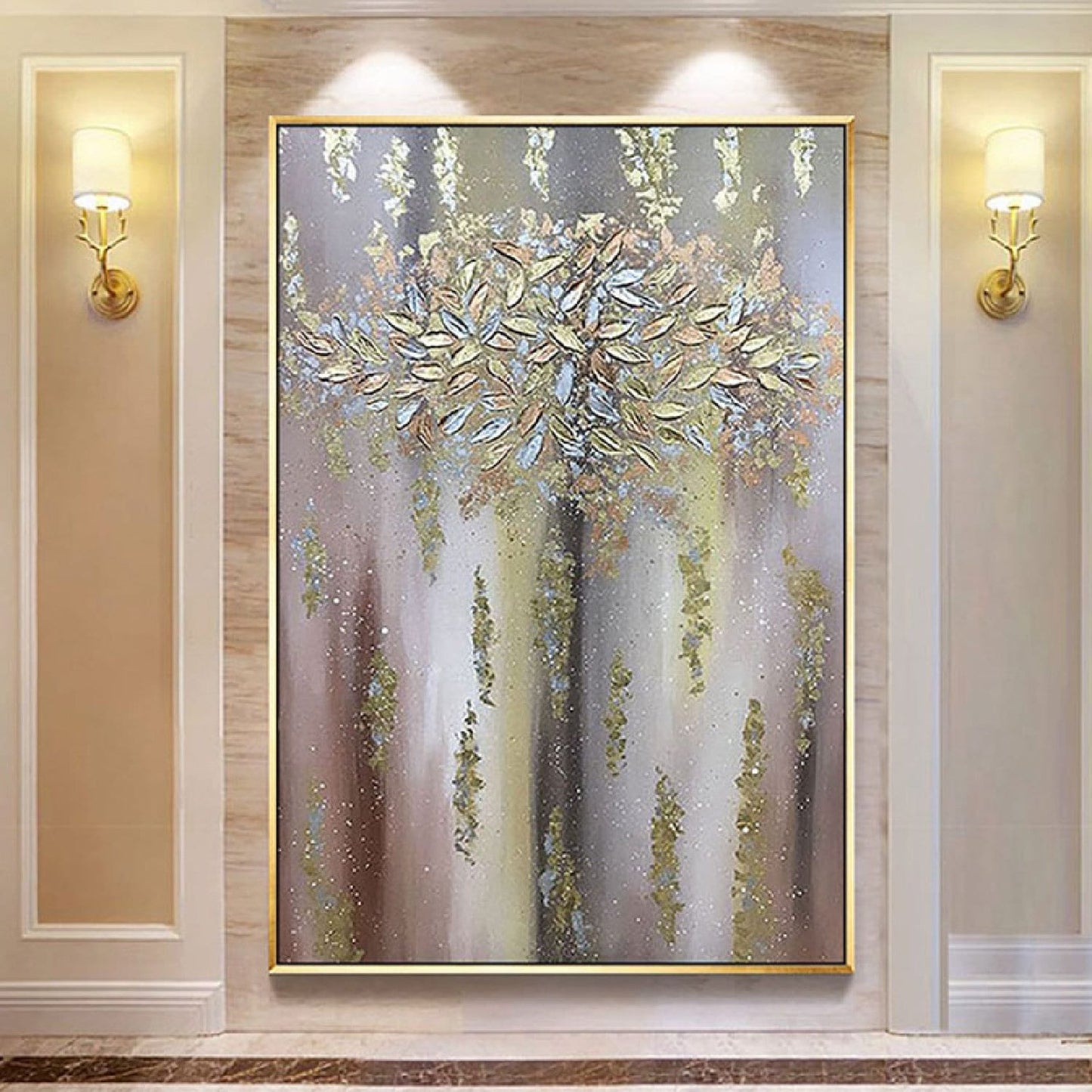 Modern Sparkling Leaves 100% Hand Painted Artwork