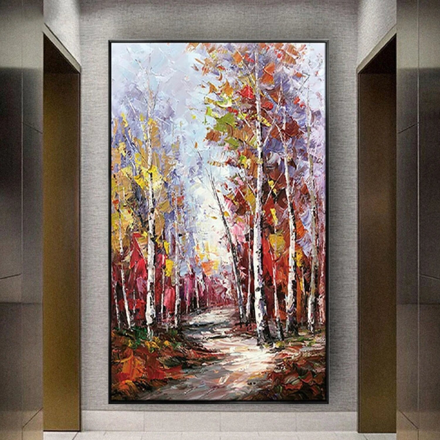 Autumn Birch Forest 100% Hand Painted Wall Art