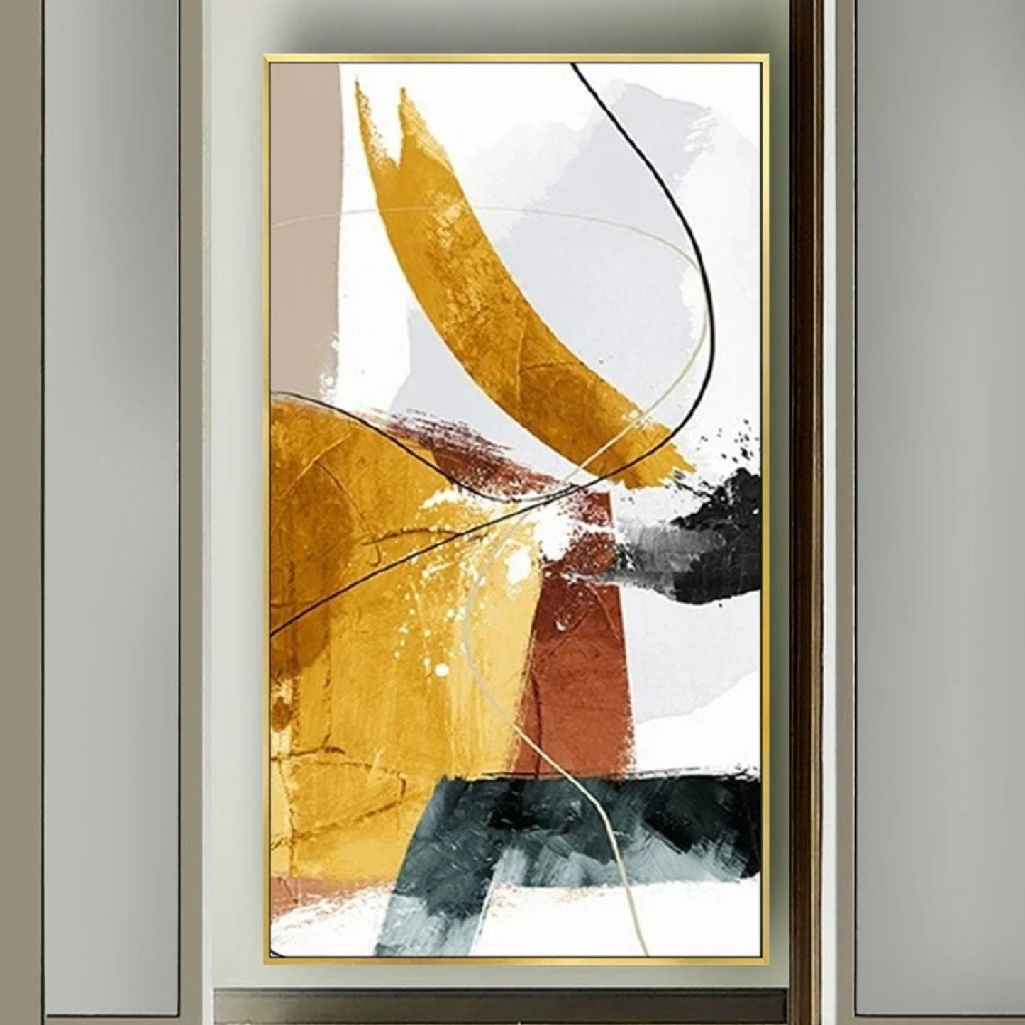 Abstract Golden 100% Hand Painted Modern Wall Art