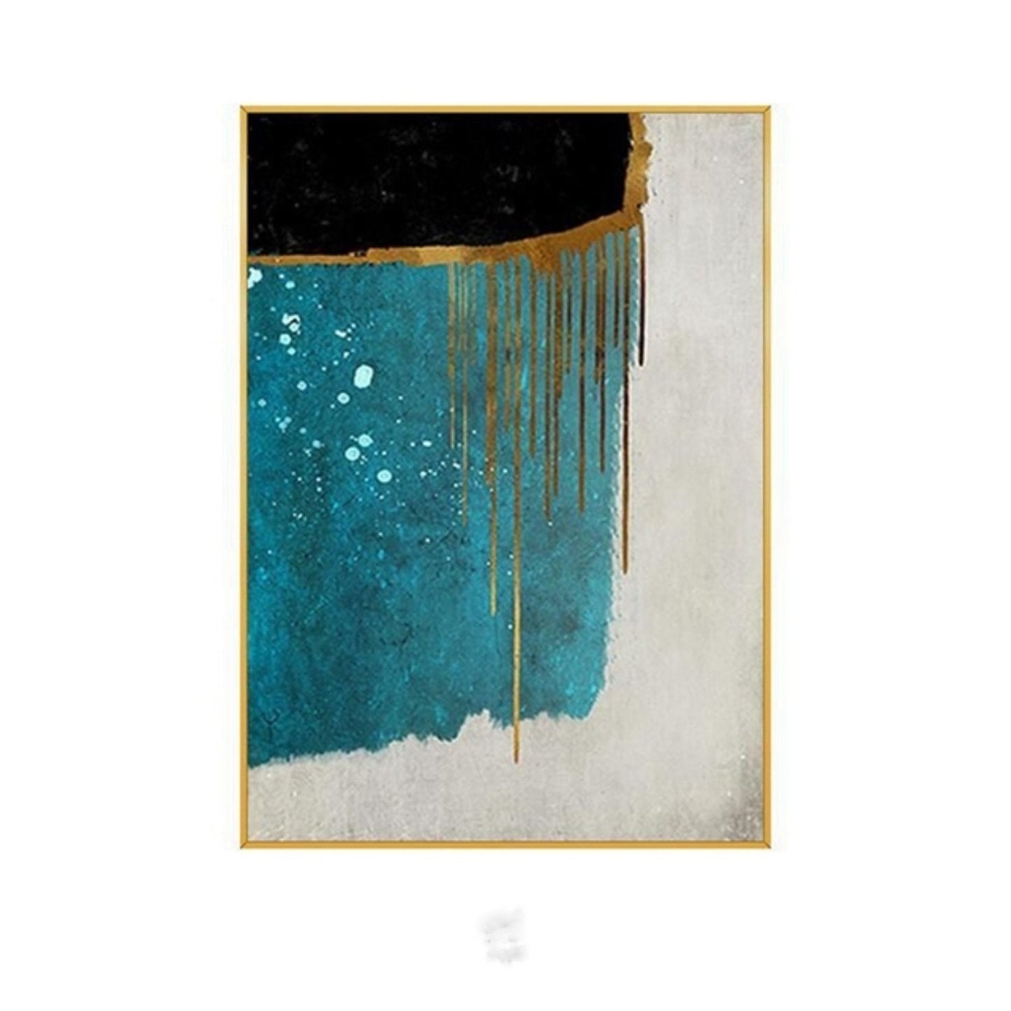 Modern Blue Gold Black 100% Hand Painted Drip Art