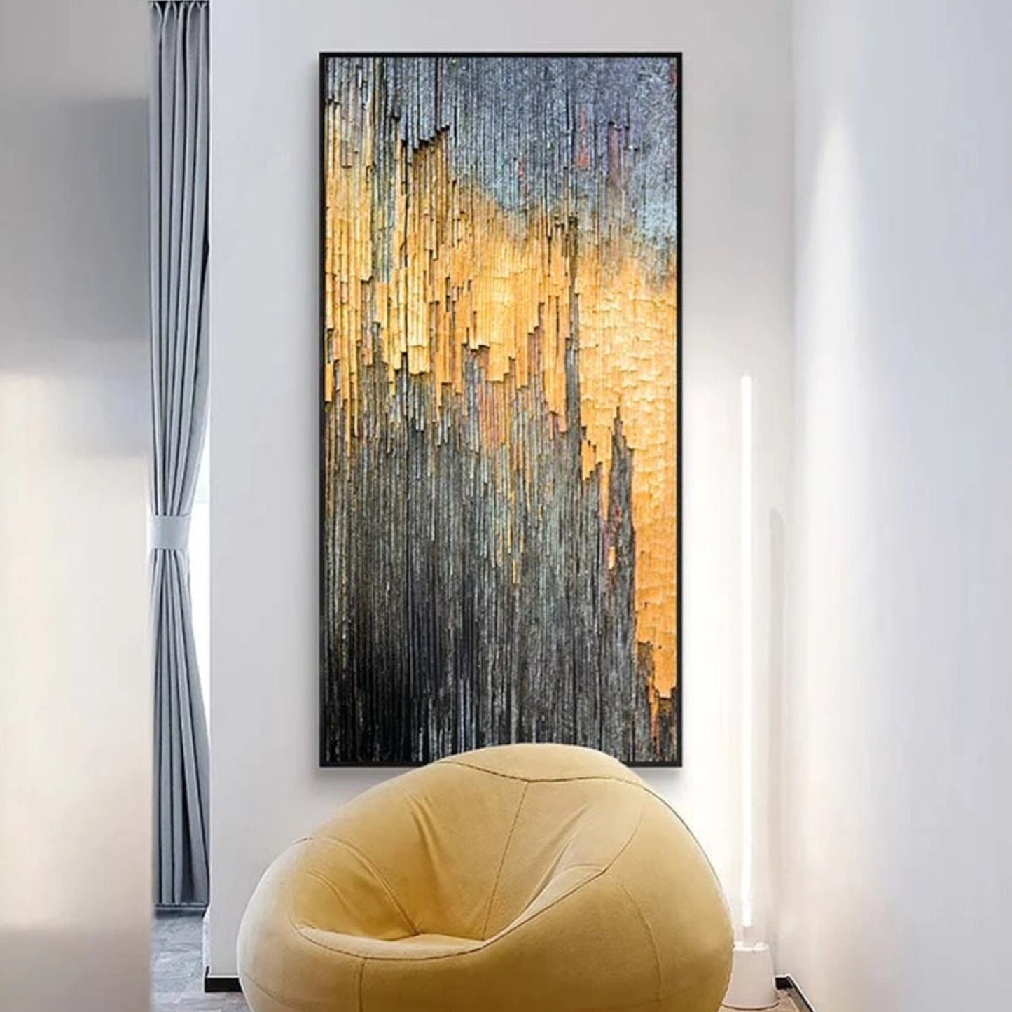 Modern Yellow Black 100% Hand Painted Textured Art