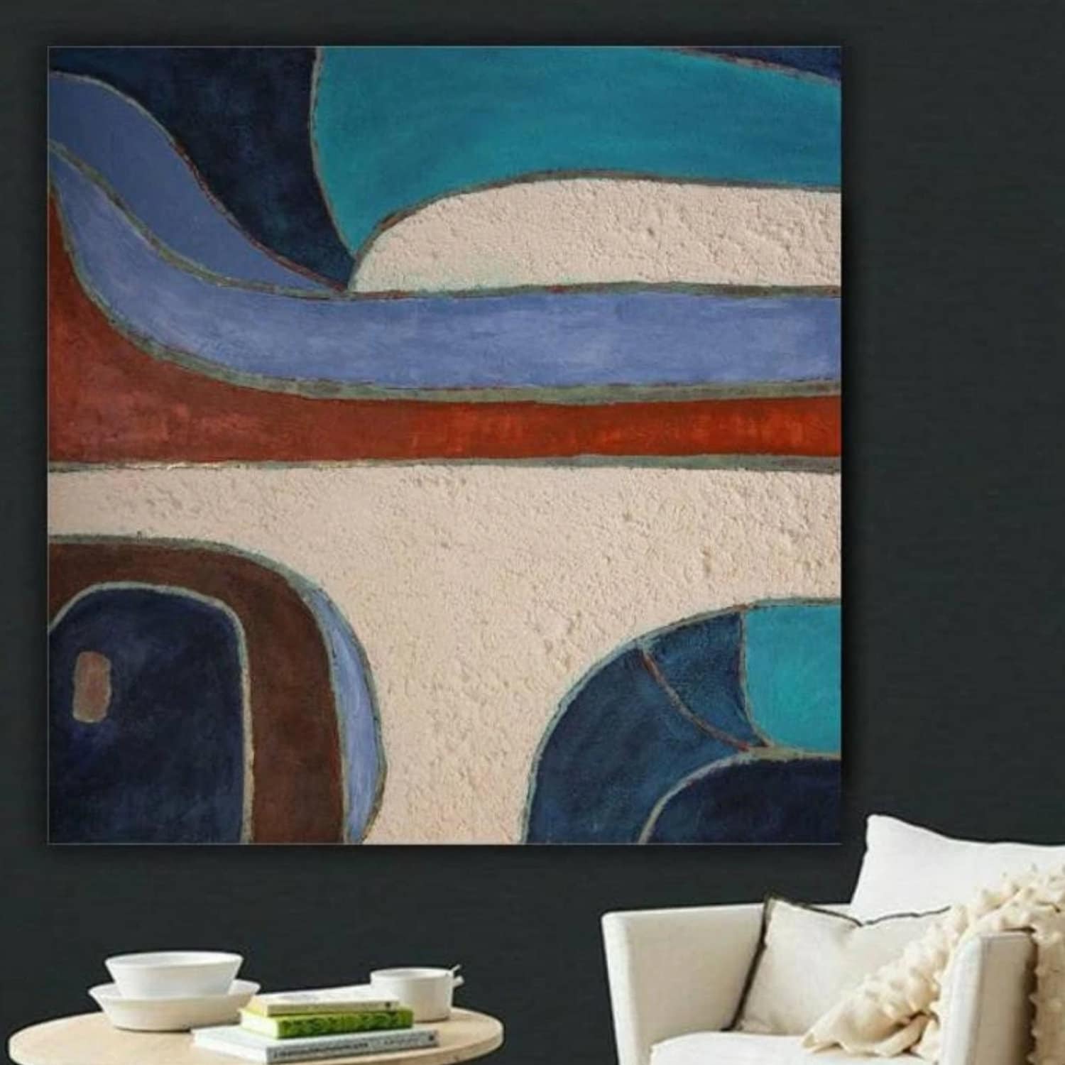 Original Mid Century Geometric Textured Painting