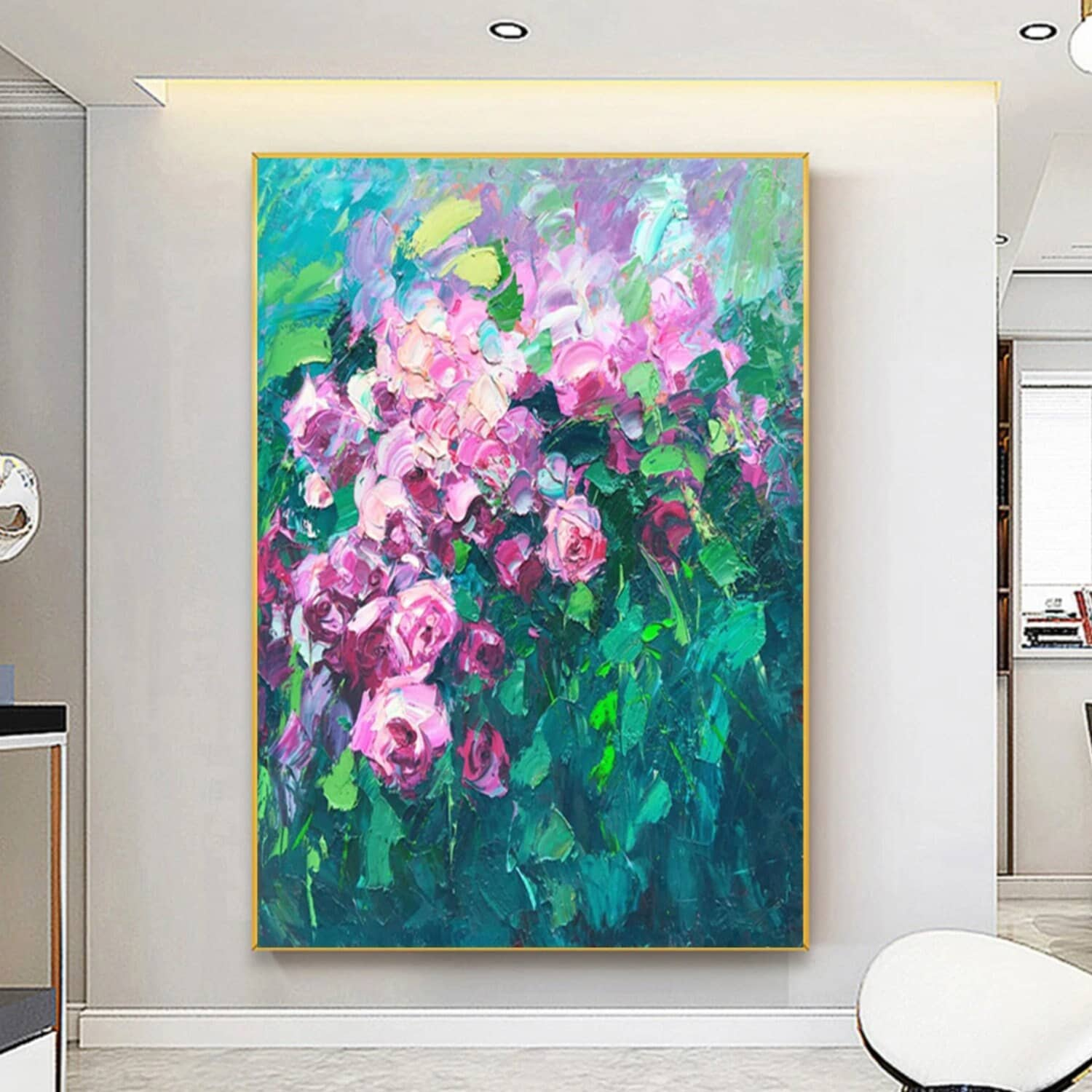 Impressionist Pink Roses Textured Floral Painting