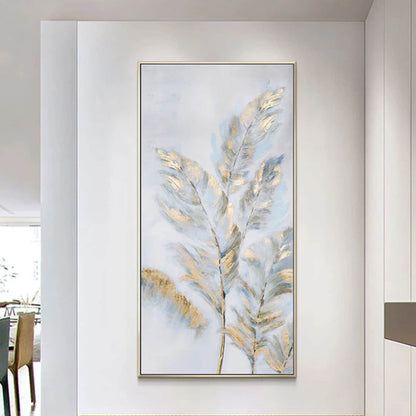 Abstract Gold Textured Feathers Canvas Painting