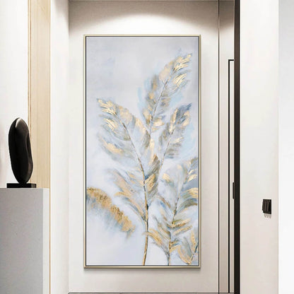 Abstract Gold Textured Feathers Canvas Painting