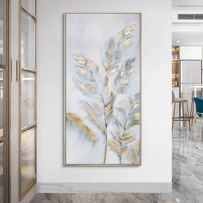 Abstract Gold Textured Feathers Canvas Painting