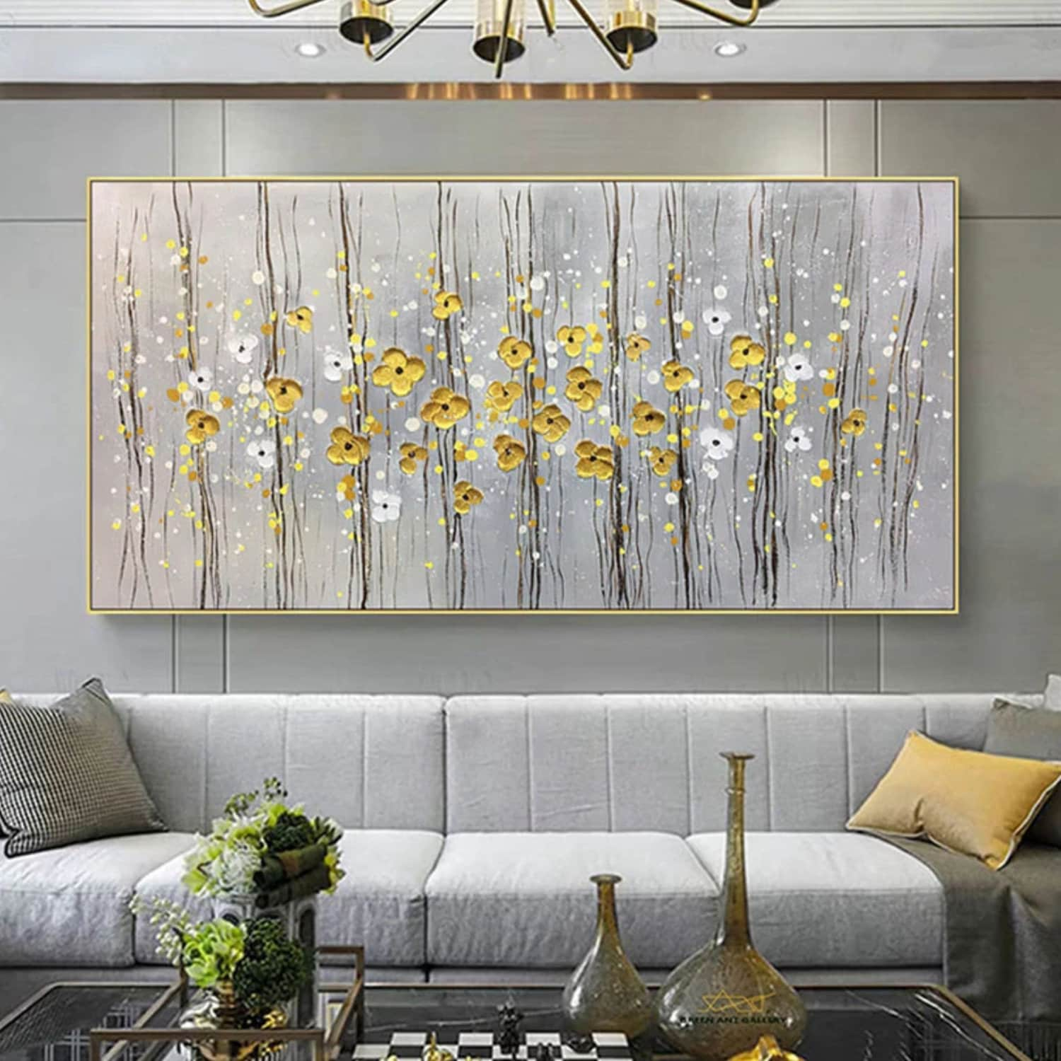 3D Textured Wall Hanging Golden Flowers Painting