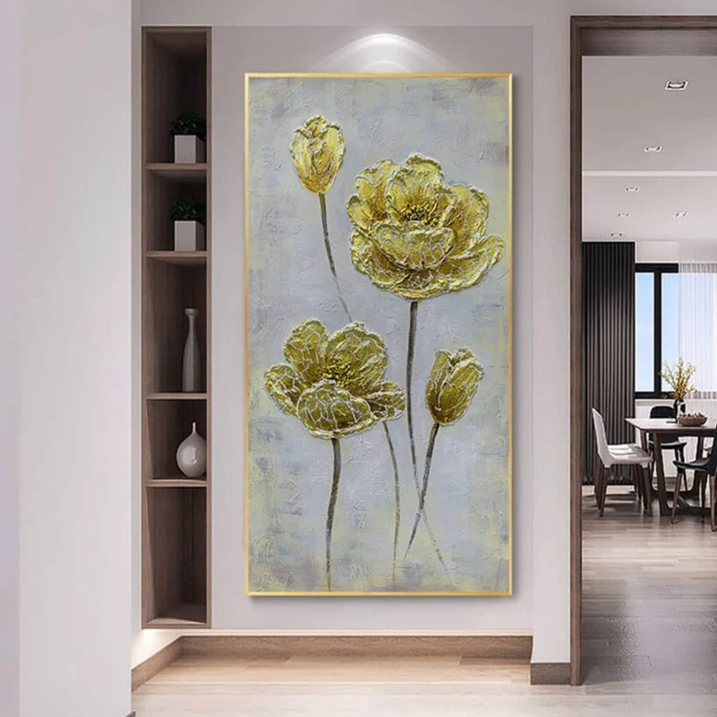 Beautiful Golden Flowers 100% Hand Painted Artwork