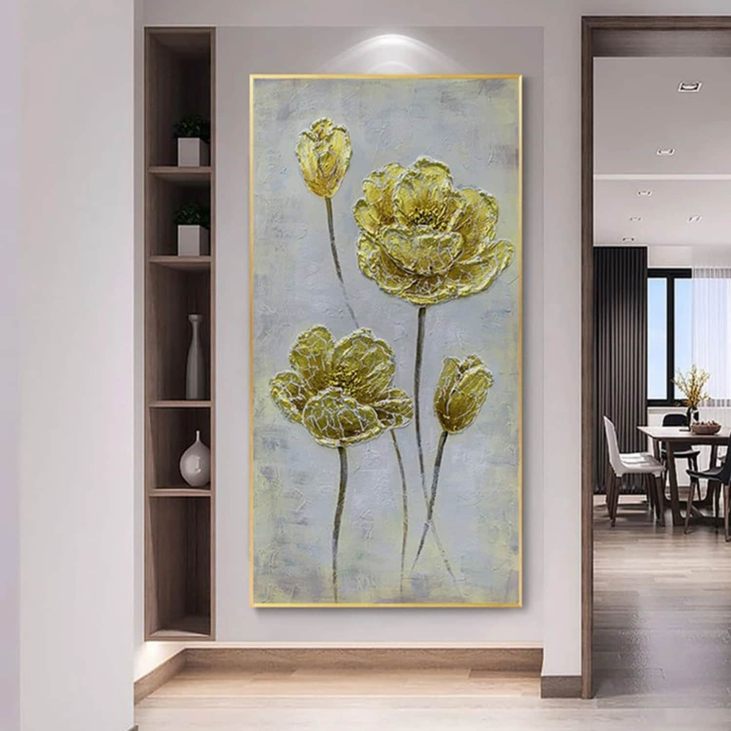 Beautiful Golden Flowers 100% Hand Painted Artwork