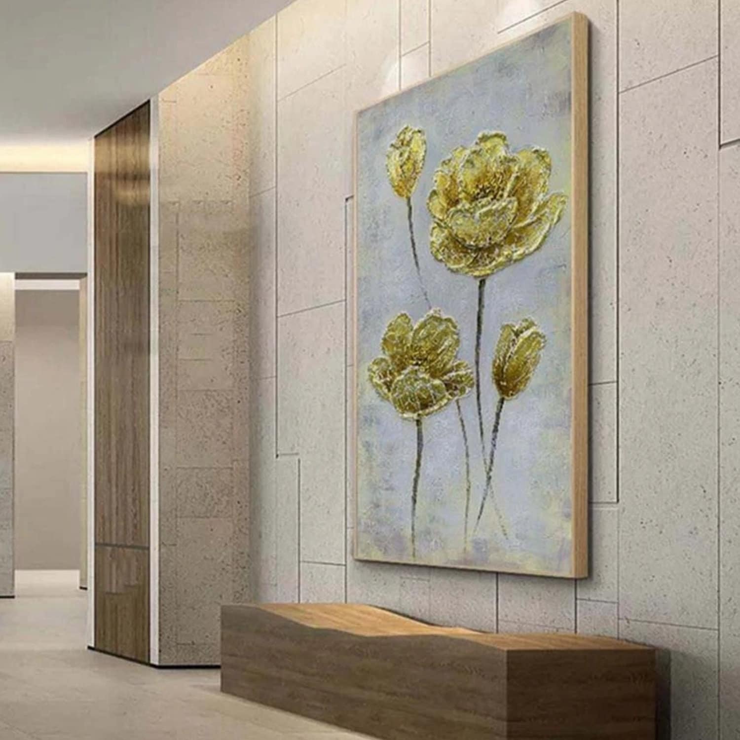 Beautiful Golden Flowers 100% Hand Painted Artwork