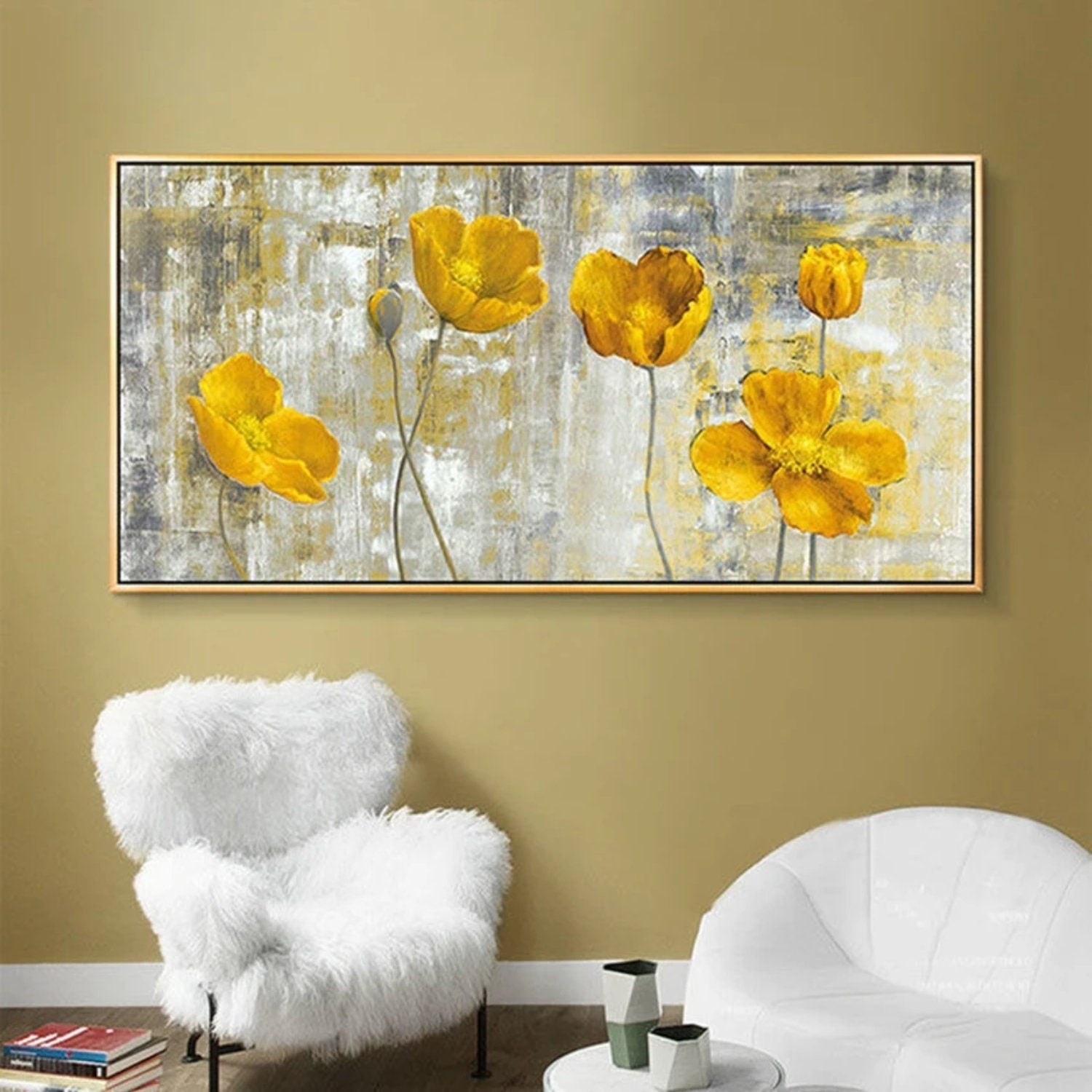 Beautiful Yellow Blooming Poppy Flowers Painting