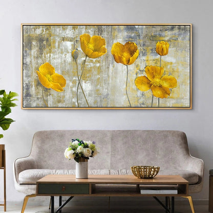 Beautiful Yellow Blooming Poppy Flowers Painting