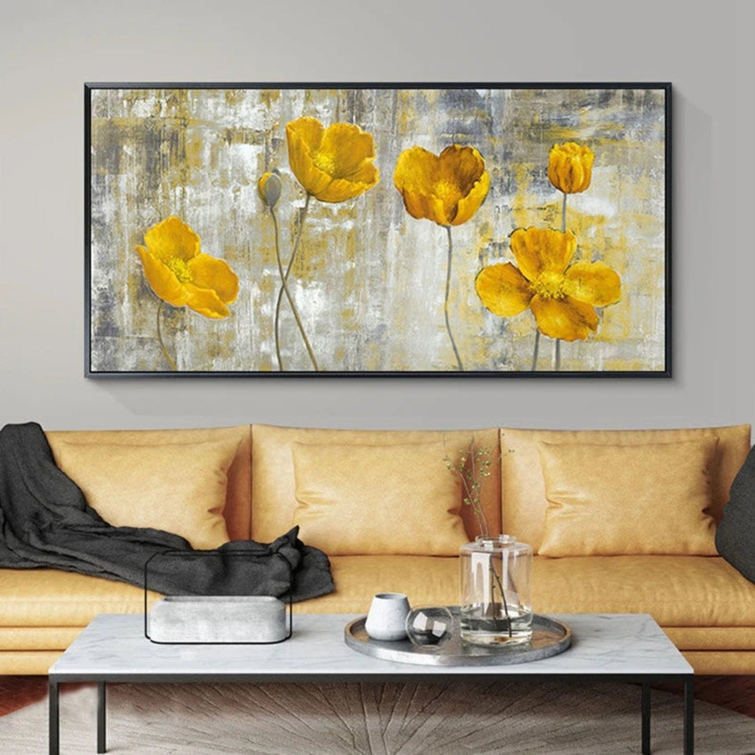 Beautiful Yellow Blooming Poppy Flowers Painting