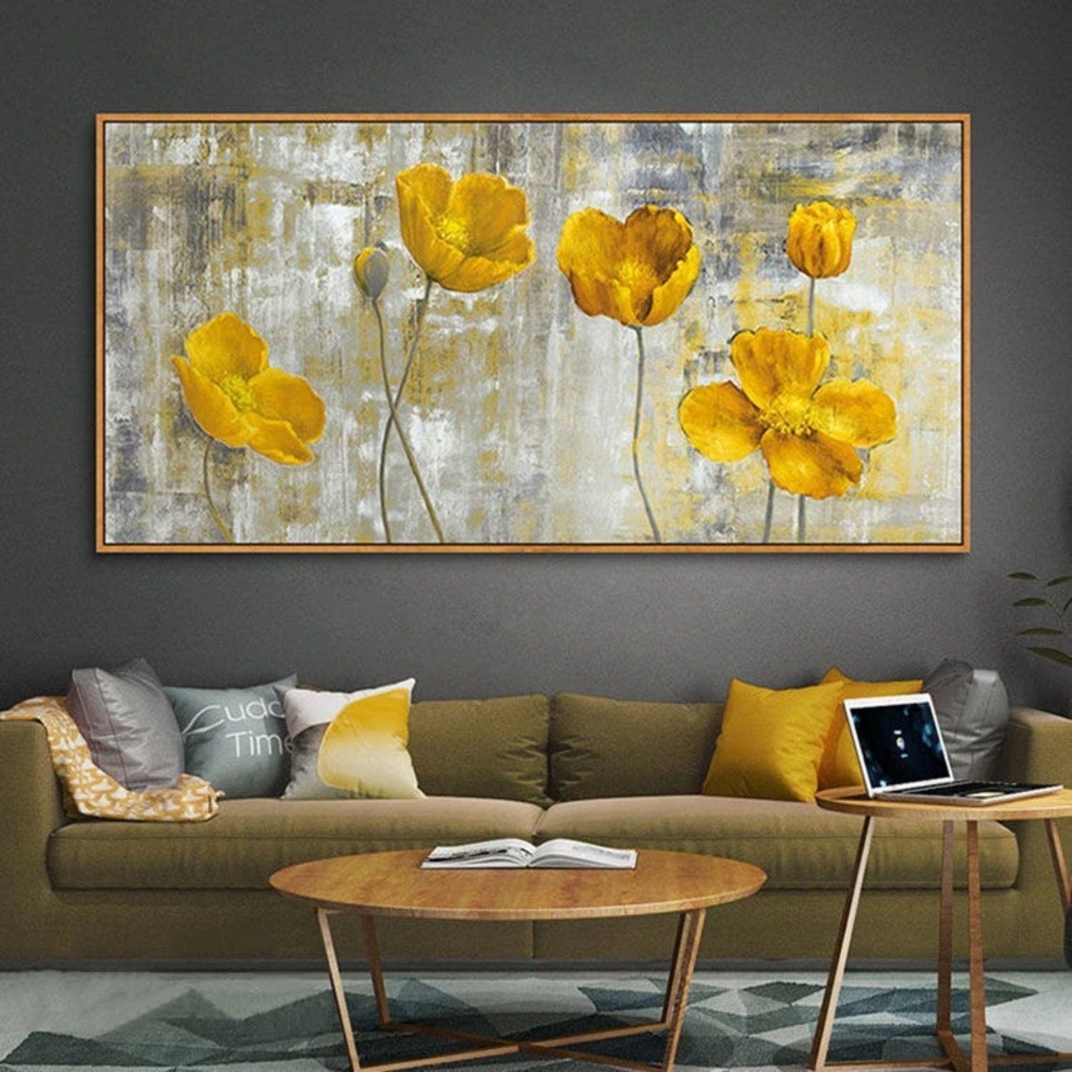 Beautiful Yellow Blooming Poppy Flowers Painting