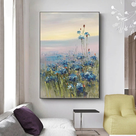 Blue Wildflowers Abstract Landscape Textured Art