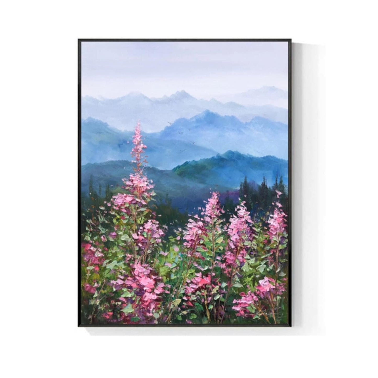 Blooming Pink Flowers 100% Hand Painted Scenery