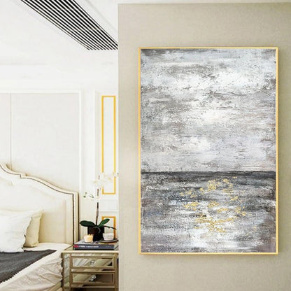 Abstract Silver Skyline Sea Modern Oil Painting