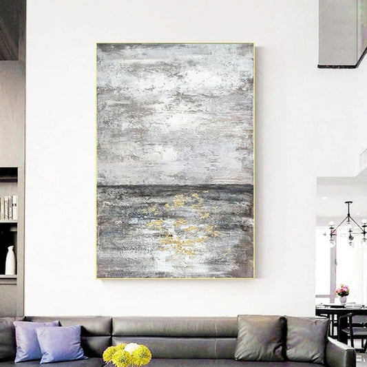 Abstract Silver Skyline Sea Modern Oil Painting