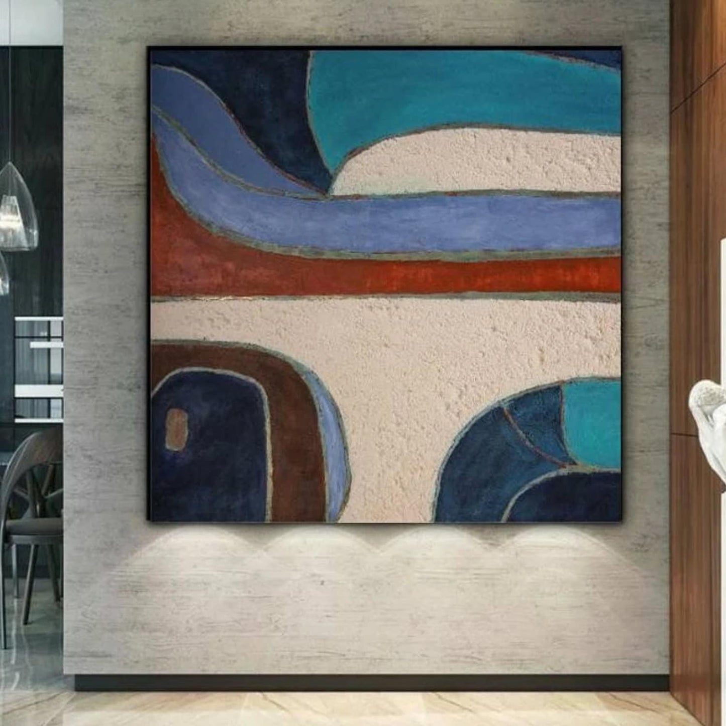 Original Mid Century Geometric Textured Painting