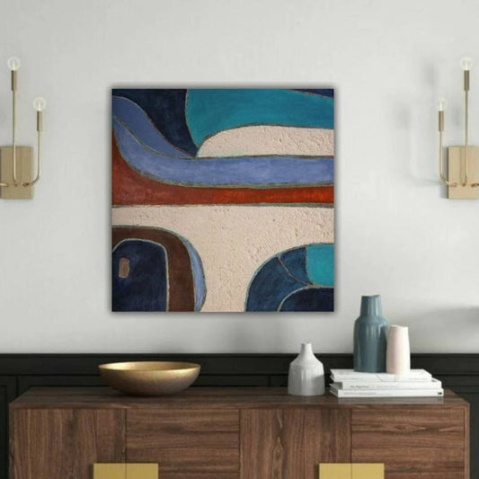 Original Mid Century Geometric Textured Painting