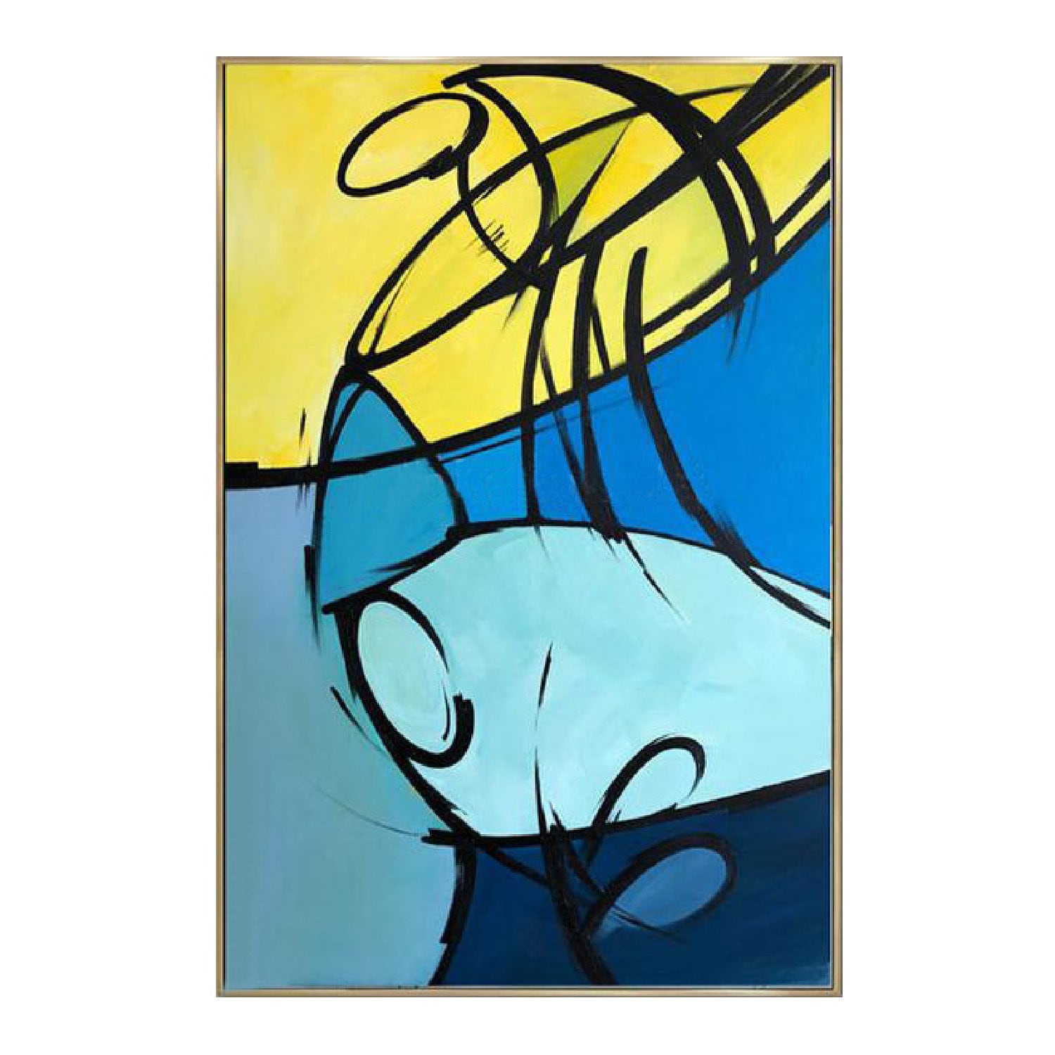 Blue Yellow 100% Hand Painted Minimalist Wall Art