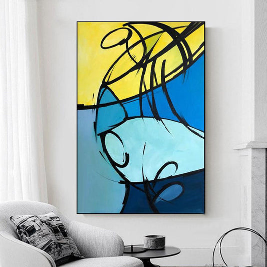 Blue Yellow 100% Hand Painted Minimalist Wall Art