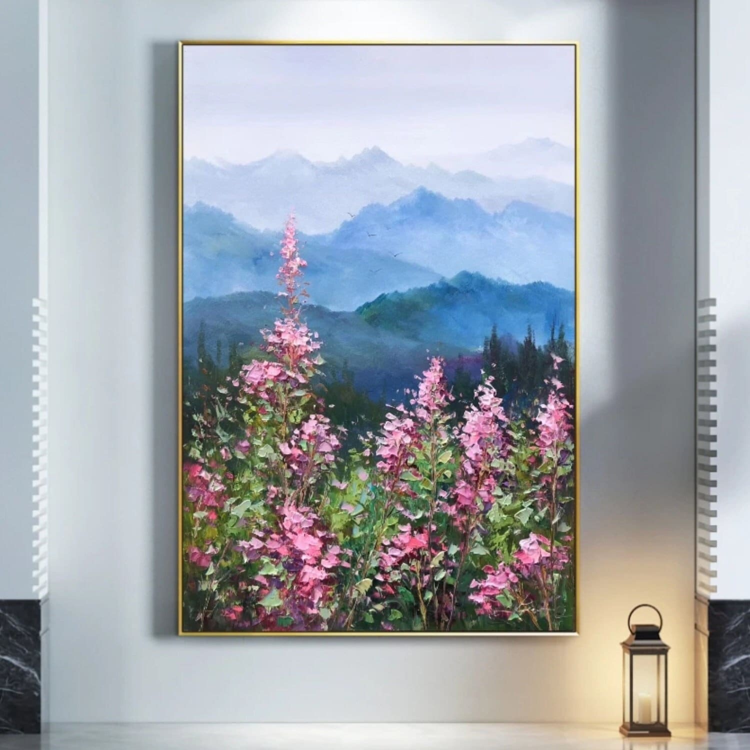 Blooming Pink Flowers 100% Hand Painted Scenery