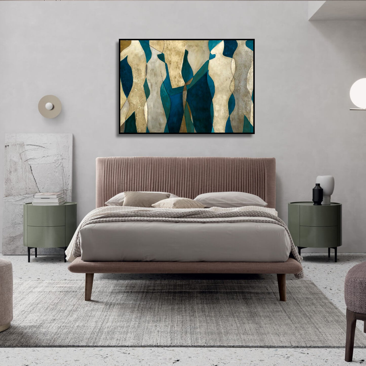 Luxury Green & Gold Minimal Figures Oil Painting