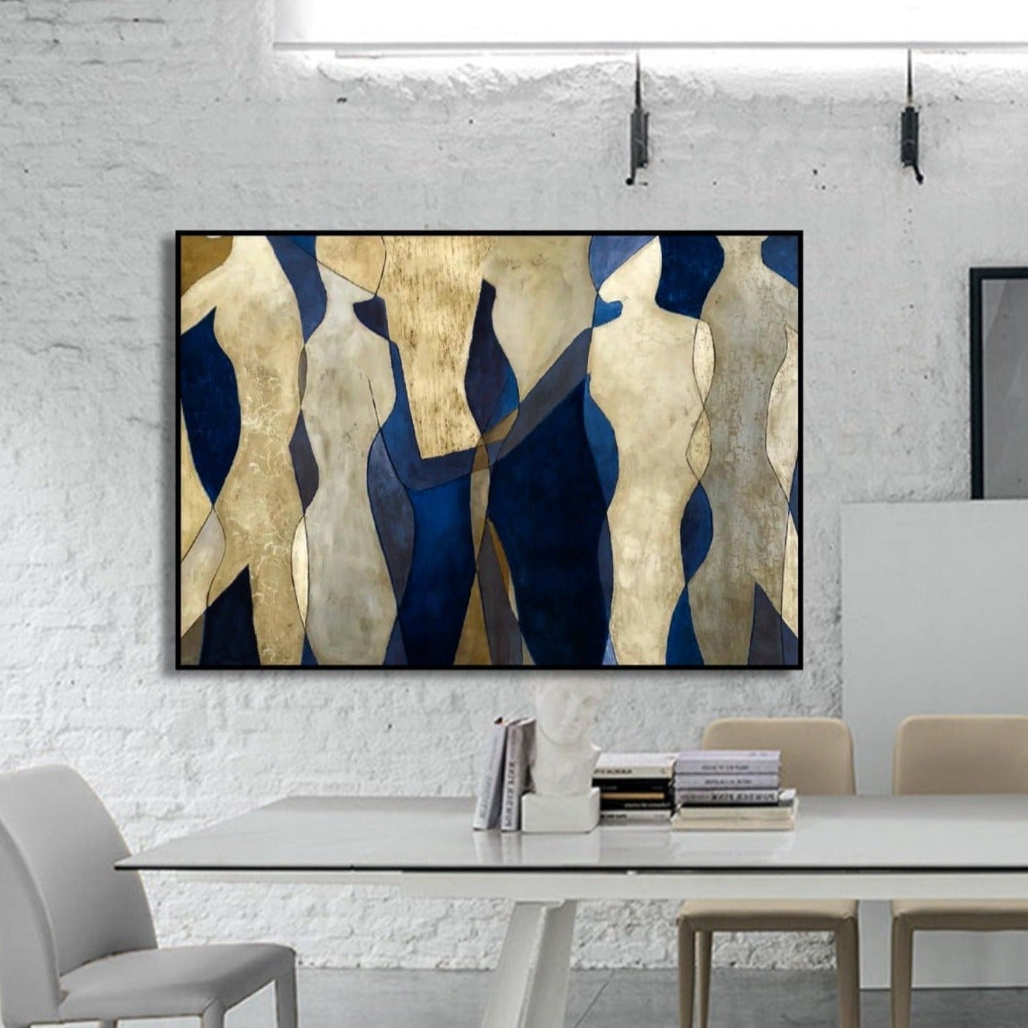 Minimalist Blue & Gold Acrylic Figures Wall Art