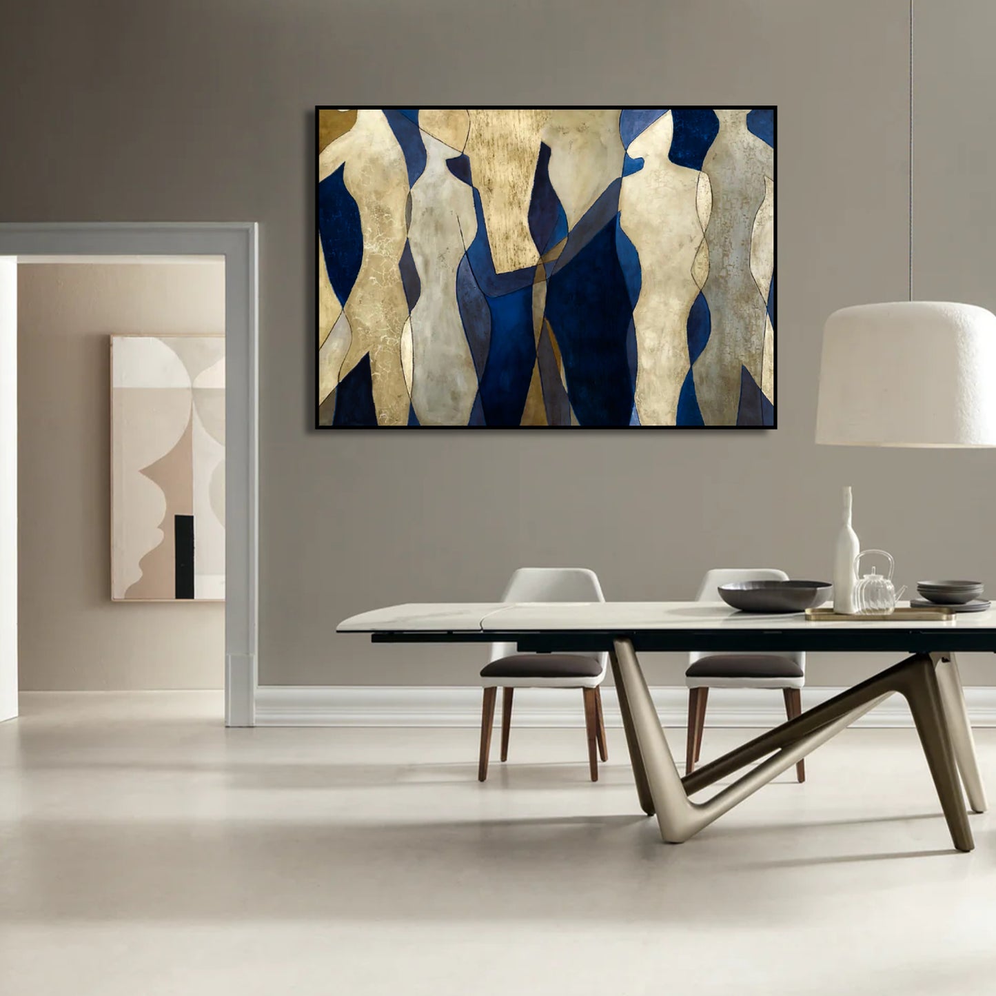 Minimalist Blue & Gold Acrylic Figures Wall Art