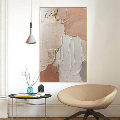 Room mockup. Broad peach, cream and pale grey curved fields with raised ridges and thin gold-coloured edges.