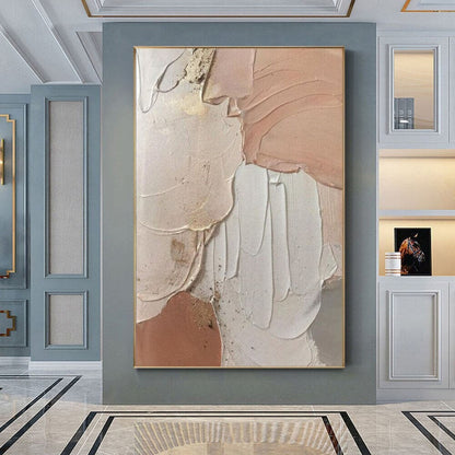 Room mockup. Broad peach, cream and pale grey curved fields with raised ridges and thin gold-coloured edges.