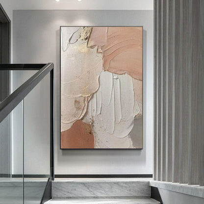Room mockup. Broad peach, cream and pale grey curved fields with raised ridges and thin gold-coloured edges.