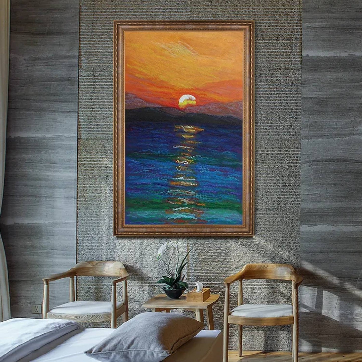 Rising Sun Reflection Scenery Landscape Painting