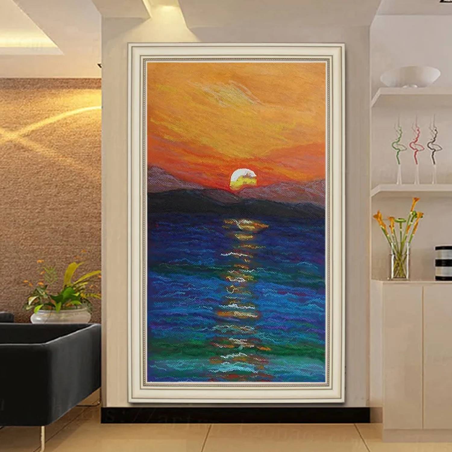 Rising Sun Reflection Scenery Landscape Painting