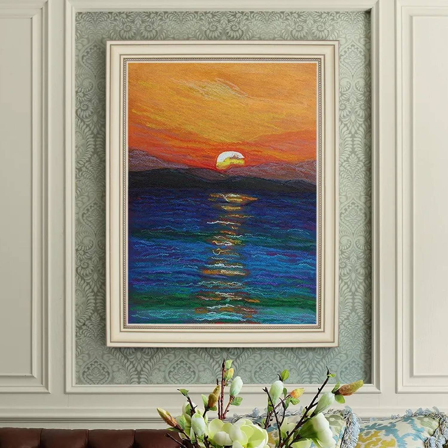 Rising Sun Reflection Scenery Landscape Painting