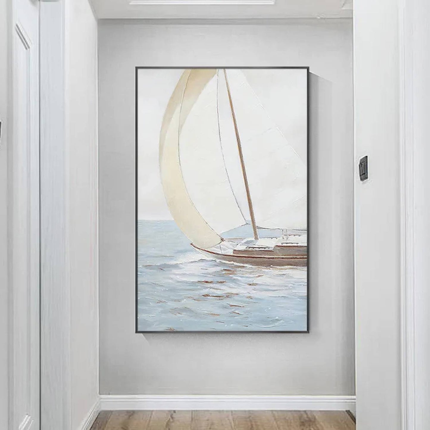 Vintage Sailboat Neutral Colour Seascape Painting