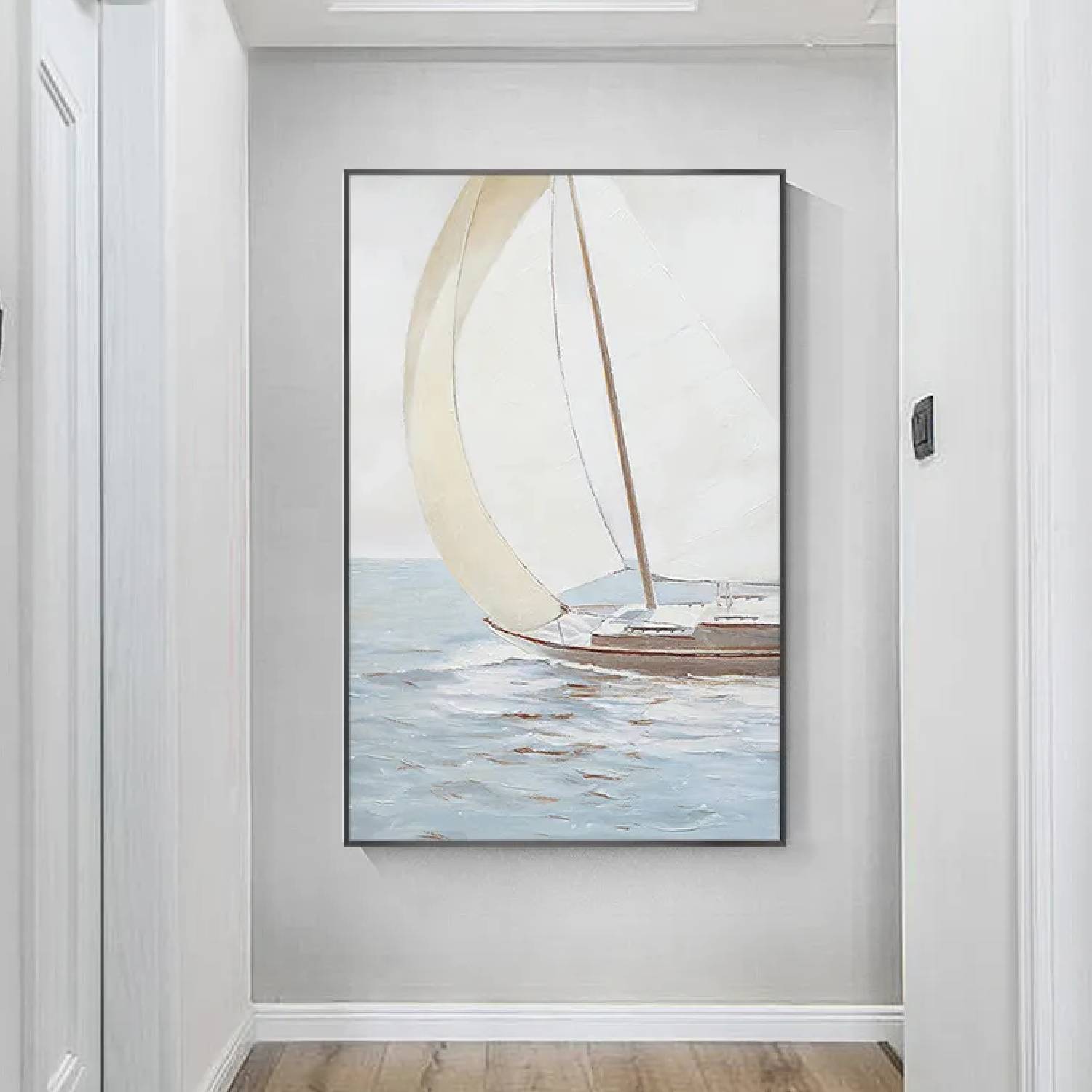 Vintage Sailboat Neutral Colour Seascape Painting